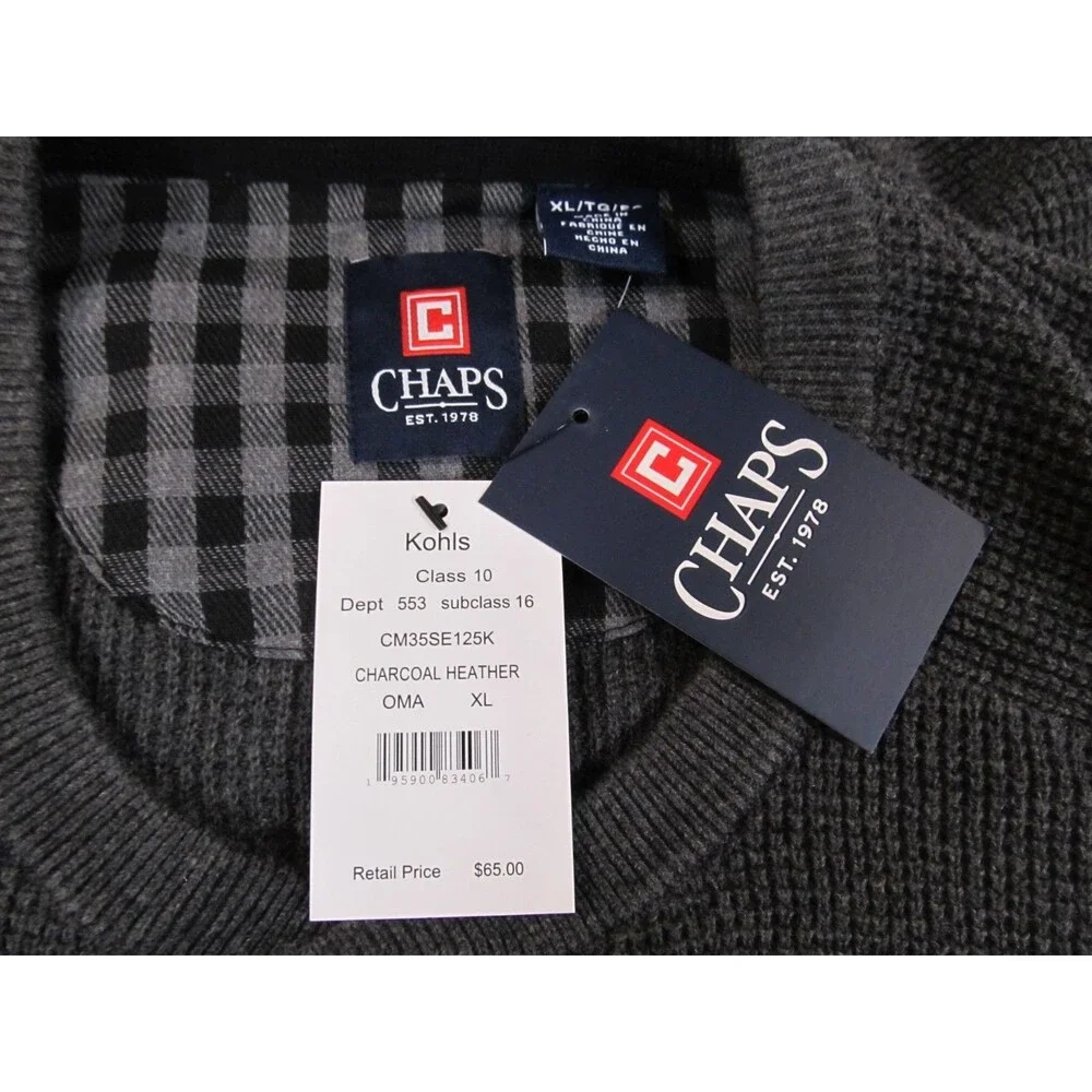 Chaps Men’s Textured Henley Sweater XL Grey NWT Thermal Knit 3‑Button